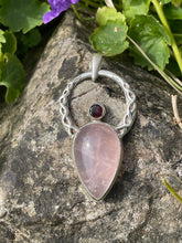 Load image into Gallery viewer, 925 Sterling Silver Rose Quartz &amp; Garnet Celtic Angel Pendant
