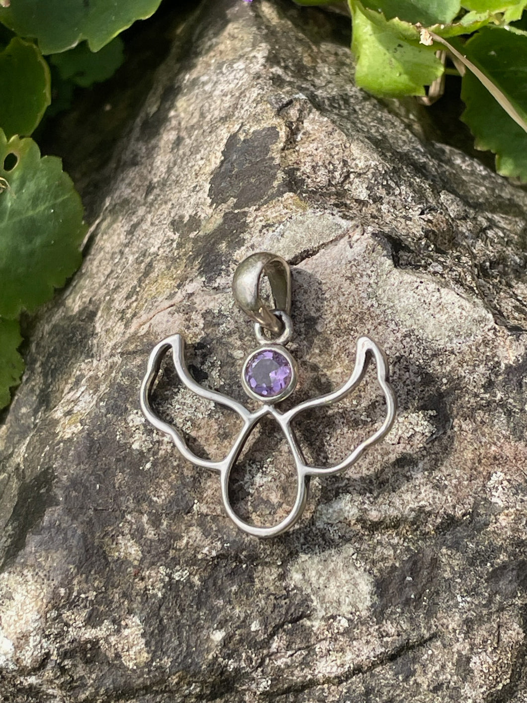 925 Sterling Silver Amethyst Angel Pendant