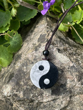 Load image into Gallery viewer, Howlite and Obsidian Yin Yang Pendant on Cord
