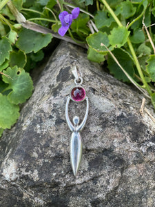 925 Sterling Silver Goddess with Pink Tourmaline Pendant