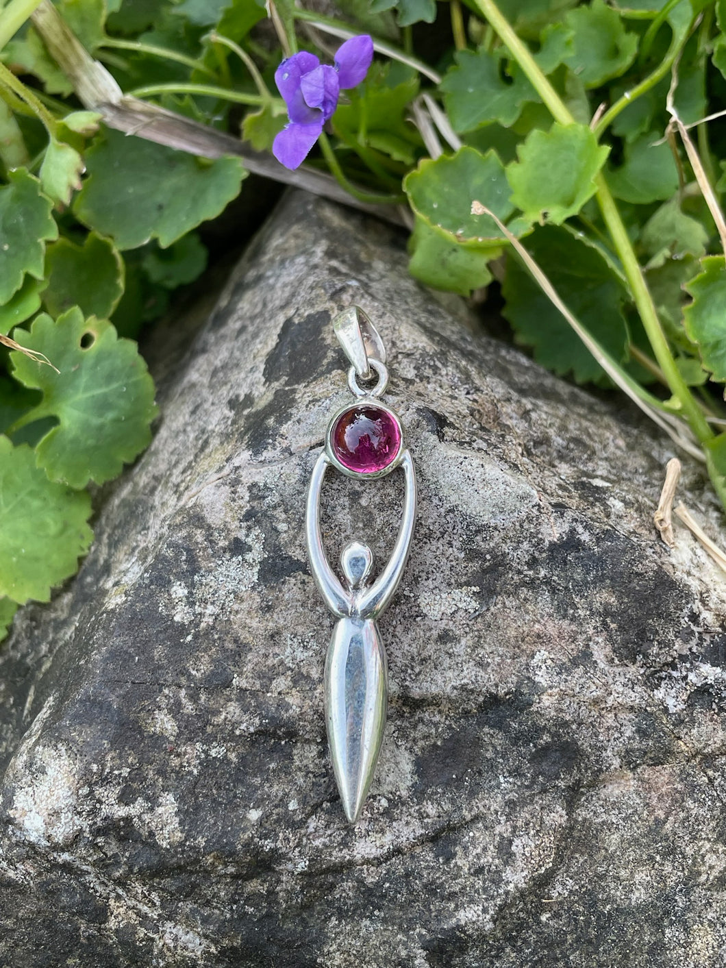 925 Sterling Silver Goddess with Pink Tourmaline Pendant