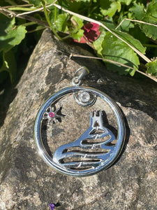 Glastonbury Tor with Moonstone and Ruby 925 Sterling Silver Pendant