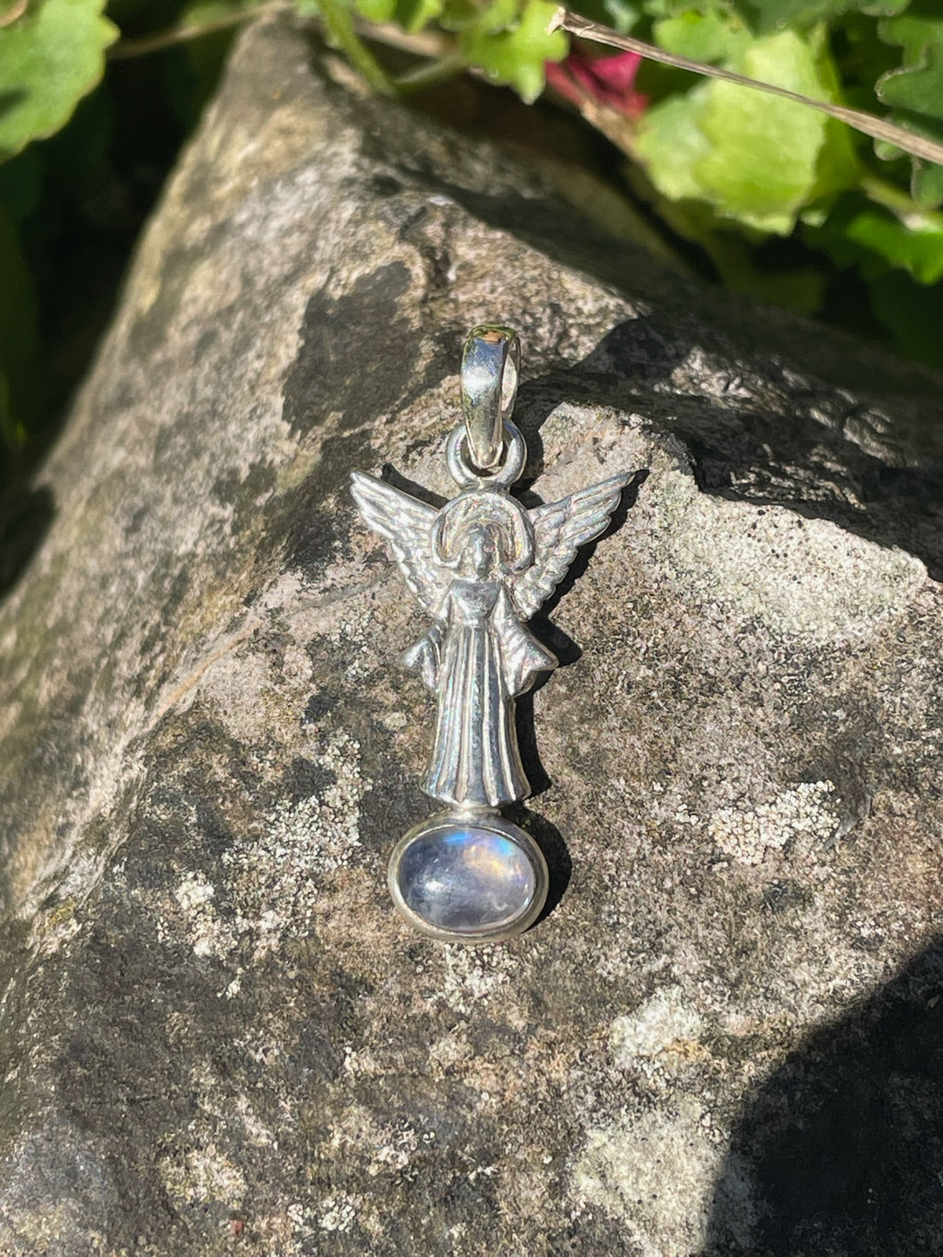 Silver Angel Pendant with Moonstone