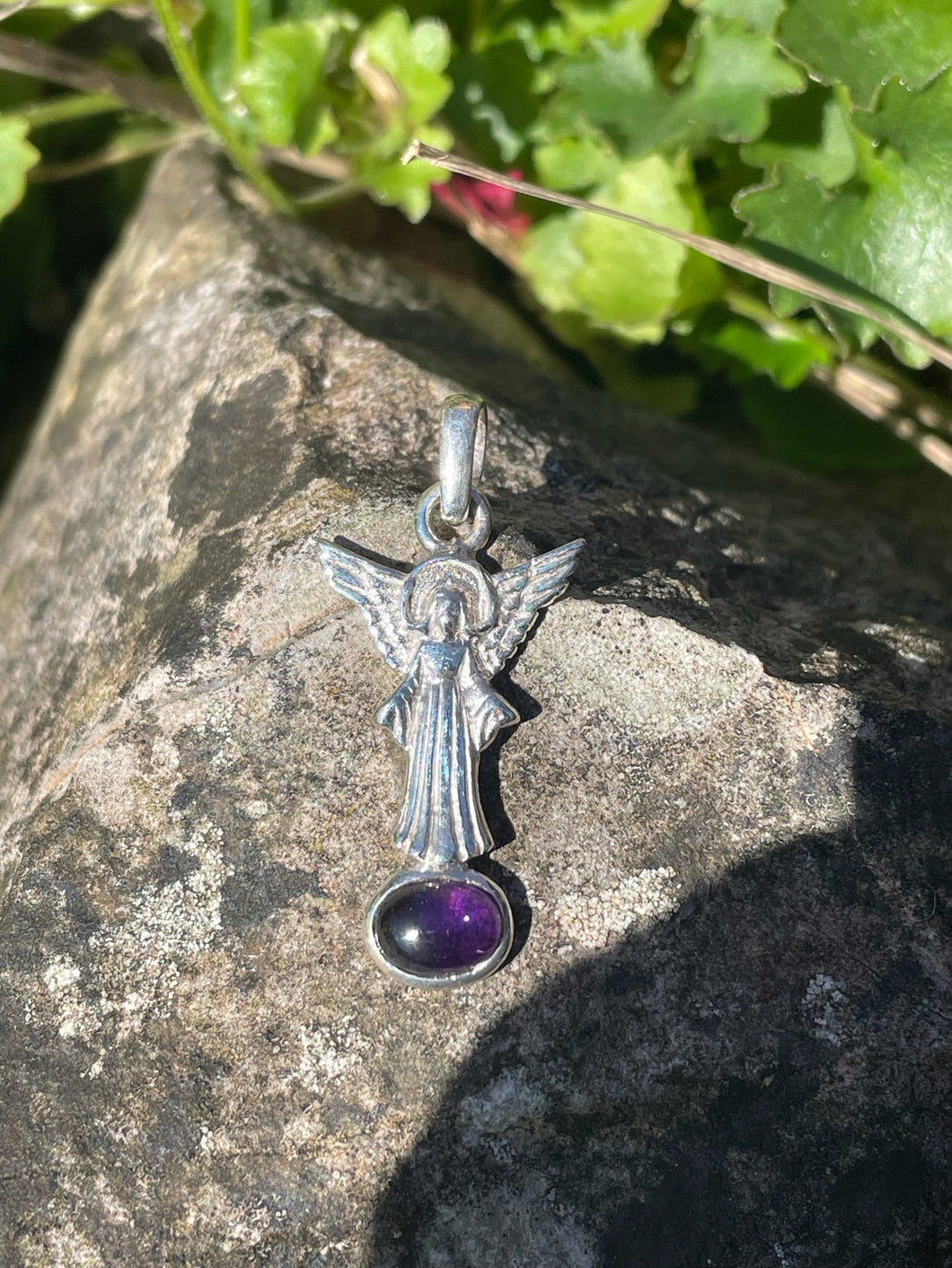 Silver Angel Pendant with Amethyst