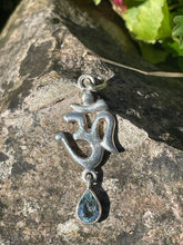 Load image into Gallery viewer, Silver Fancy OM with Blue Topaz Droplet Pendant
