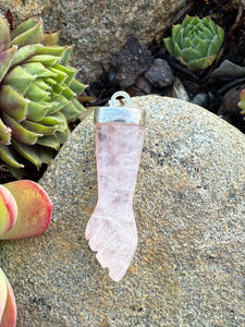 Silver Rose Quartz Power Fist Pendant