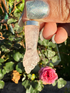 Silver Rose Quartz Power Fist Pendant