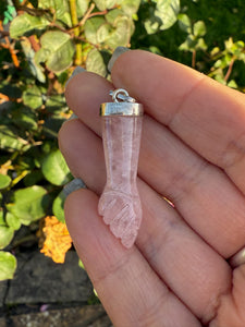 Silver Rose Quartz Power Fist Pendant