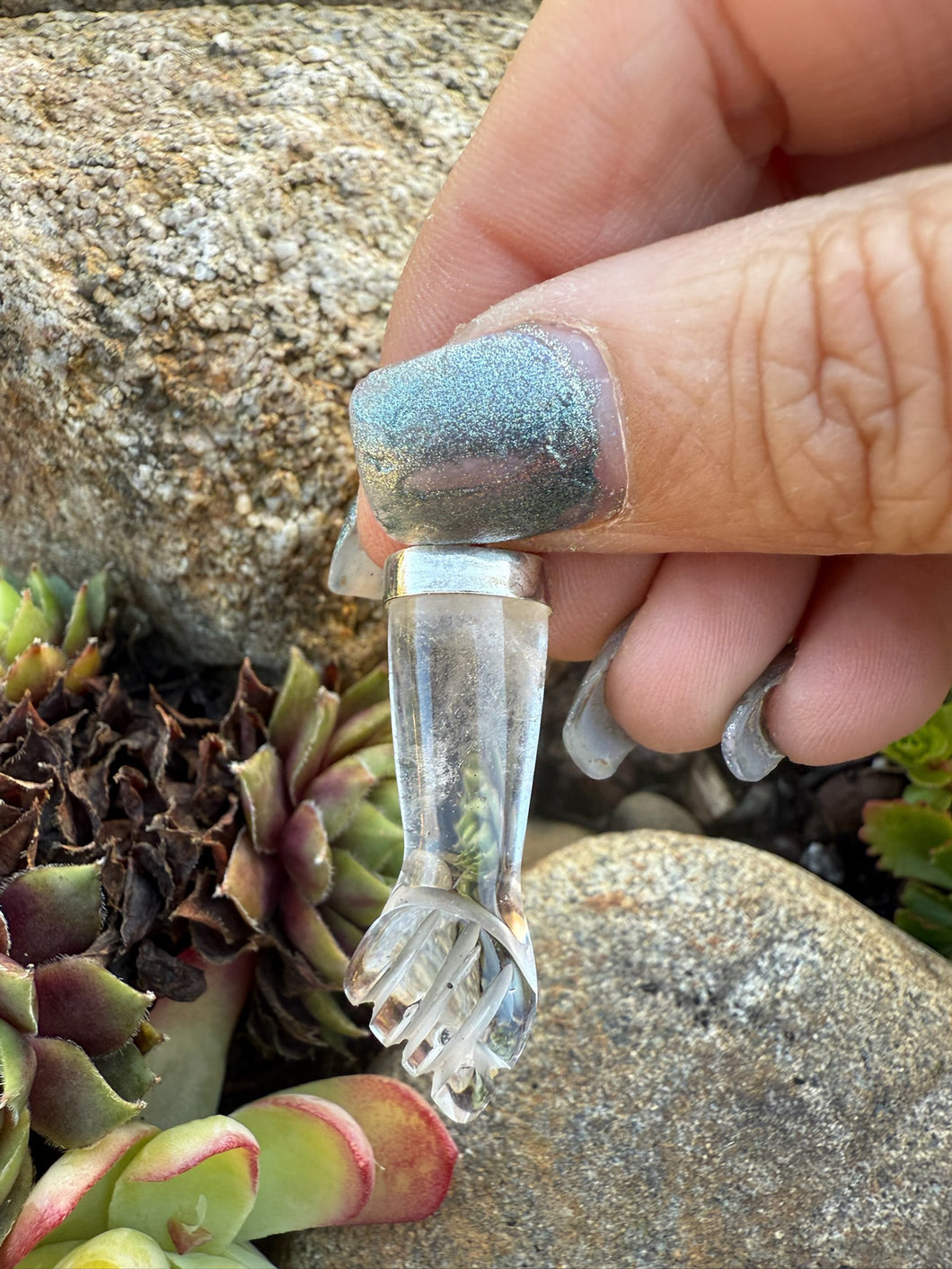 Silver Quartz Power Fist Pendant