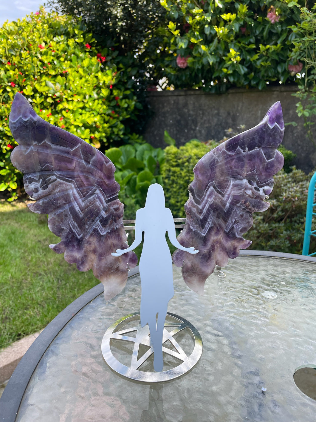 Dream Amethyst Angel Wings Carving and Stand