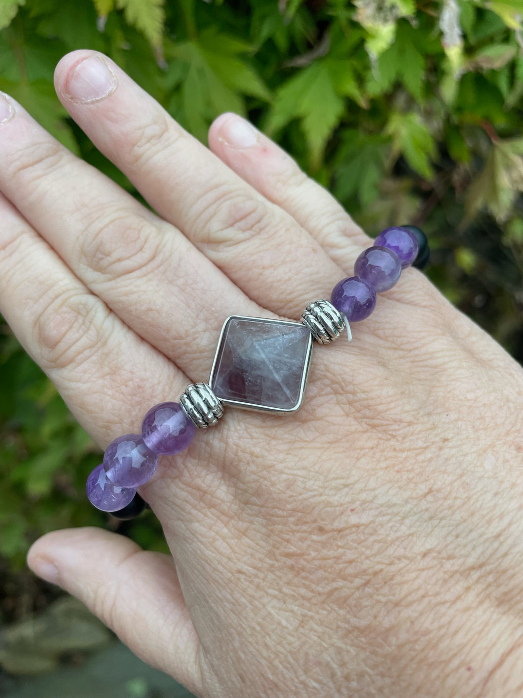 Amethyst and Obsidian Bracelet 8mm Beads