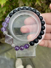 Load image into Gallery viewer, Amethyst and Obsidian Bracelet 8mm Beads
