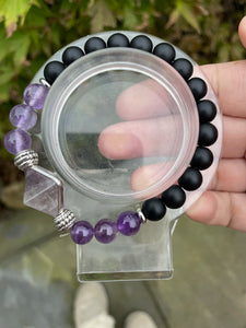 Amethyst and Obsidian Bracelet 8mm Beads