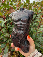 Load image into Gallery viewer, Large Arfvedsonite and Garnet Male Torso Carving, Crystal Man Model Torso
