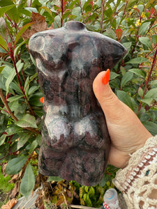 Large Arfvedsonite and Garnet Male Torso Carving, Crystal Man Model Torso