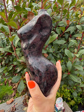 Load image into Gallery viewer, Large Arfvedsonite and Garnet Lady Torso Carving, Crystal Woman Model Torso
