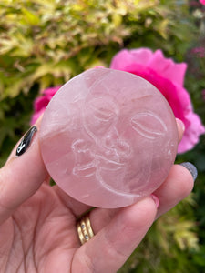 Rose Quartz Moon and Sun Carving