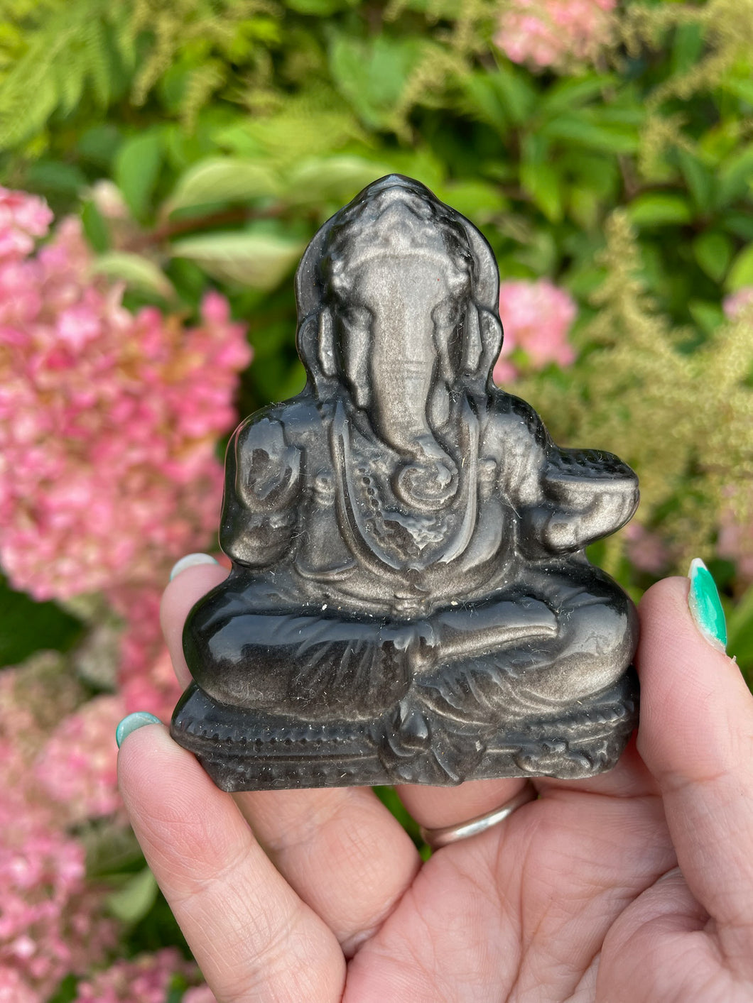 Silver Sheen Obsidian Ganesh Carving