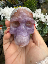 Load image into Gallery viewer, Amethyst and Crazy Lace Agate Skull Carving from Mexico
