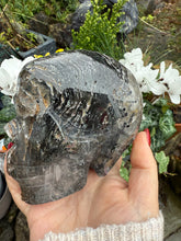 Load image into Gallery viewer, Large Tourmaline and Garden Quartz Skull Carving
