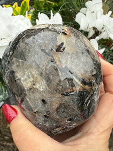 Large Tourmaline and Garden Quartz Skull Carving