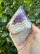 Load image into Gallery viewer, Amethyst and Crazy Lace Agate Diamond on Stand
