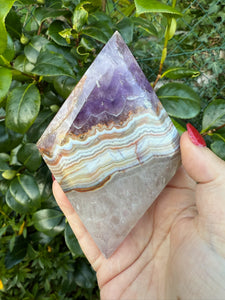 Amethyst and Crazy Lace Agate Diamond on Stand