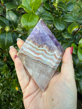 Load image into Gallery viewer, Amethyst and Crazy Lace Agate Diamond on Stand
