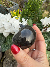 Load image into Gallery viewer, Silver Sheen Obsidian Sleeping Cat Carving
