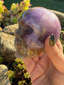 Amethyst and Crazy Lace Agate Skull Carving from Mexico