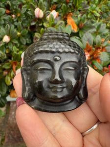 Gold Sheen Obsidian Buddha Head Carving