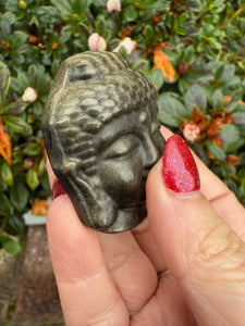 Gold Sheen Obsidian Buddha Head Carving