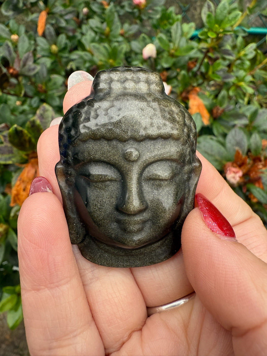 Gold Sheen Obsidian Buddha Head Carving