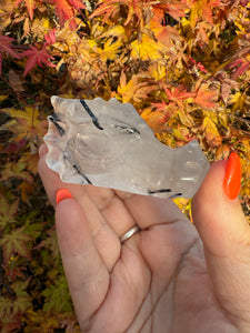 Tourmaline in Quartz Carved Dragon Head