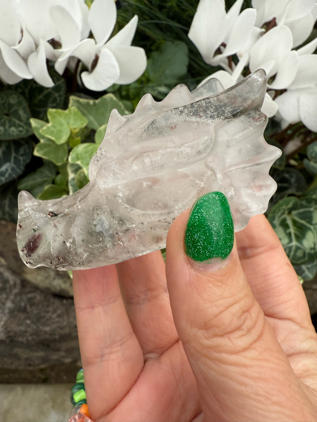 Garden Quartz Lodolite Carved Dragon Head