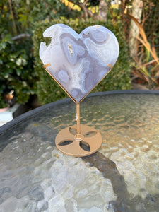 Druzy Agate Heart Carving with Stand