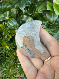 Gold Flash Labradorite Moon Carving