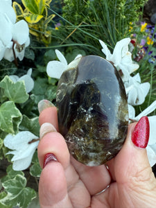 Green Tourmaline with Mica in Quartz Palmstone