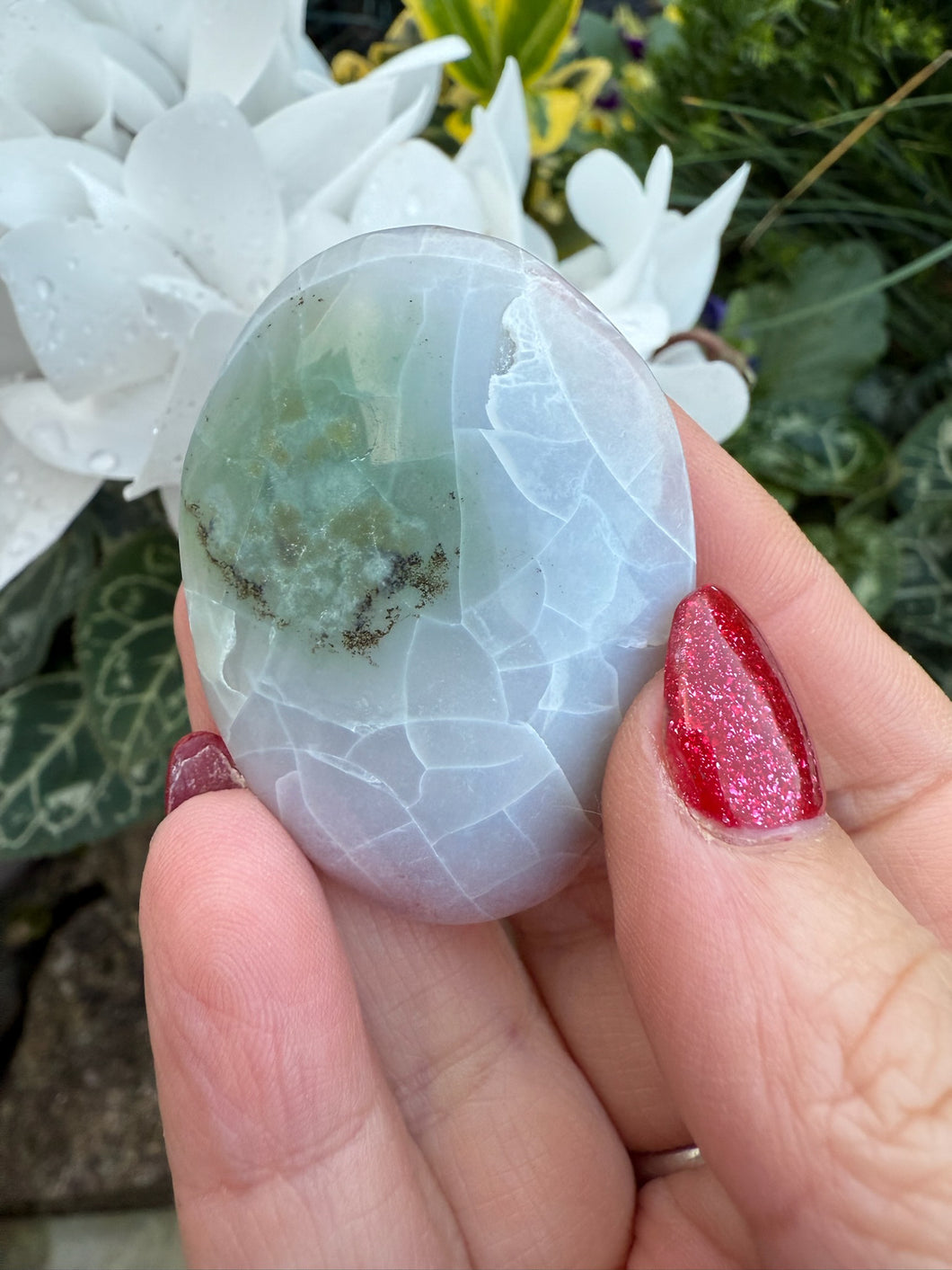 Green Flower Agate Palmstone