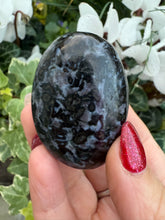 Load image into Gallery viewer, Indigo Gabbro Mystic Merlinite Palmstone
