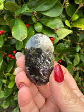 Load image into Gallery viewer, Green Tourmaline with Mica in Quartz Palmstone
