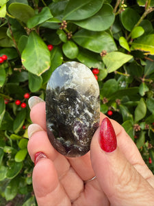 Green Tourmaline with Mica in Quartz Palmstone