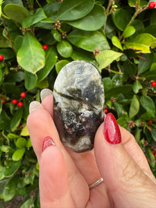 Green Tourmaline with Mica in Quartz Palmstone