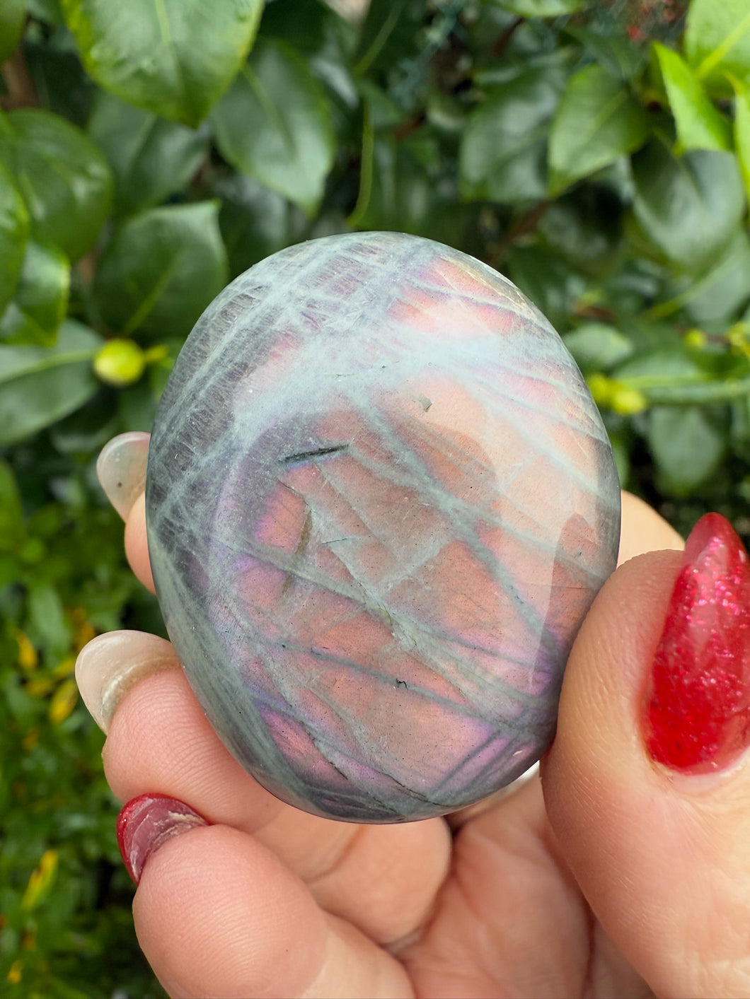 Pink Flash Labradorite Palmstone