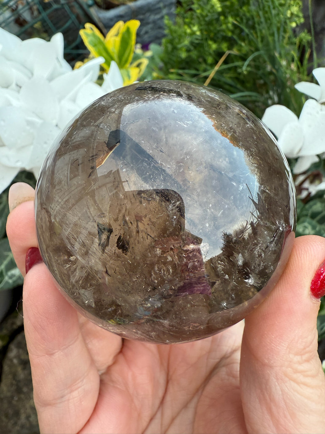 Smoky Quartz and Tourmaline Sphere