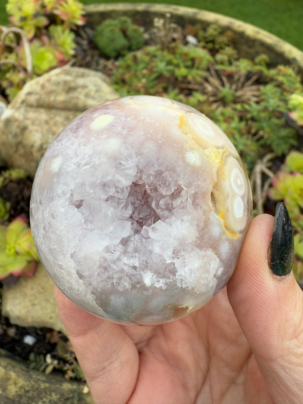 Flower Agate and Amethyst Sphere