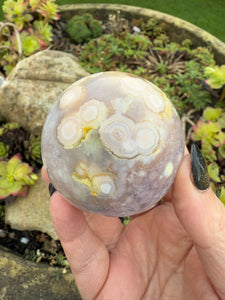 Flower Agate and Amethyst Sphere