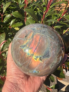 Large Pink Flash Labradorite Sphere 13cm diameter