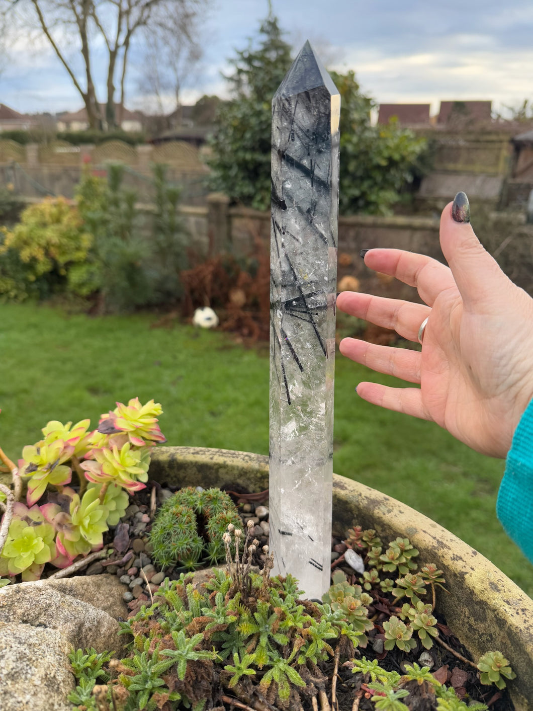 Amazing Tourmaline in Quartz Tower Carving