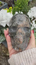 Load and play video in Gallery viewer, Large Tourmaline and Garden Quartz Skull Carving
